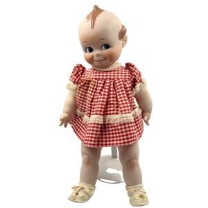 Kewpie Porcelain Doll Large 16" Blue Eyes Classic Red Gingham Jointed RARE